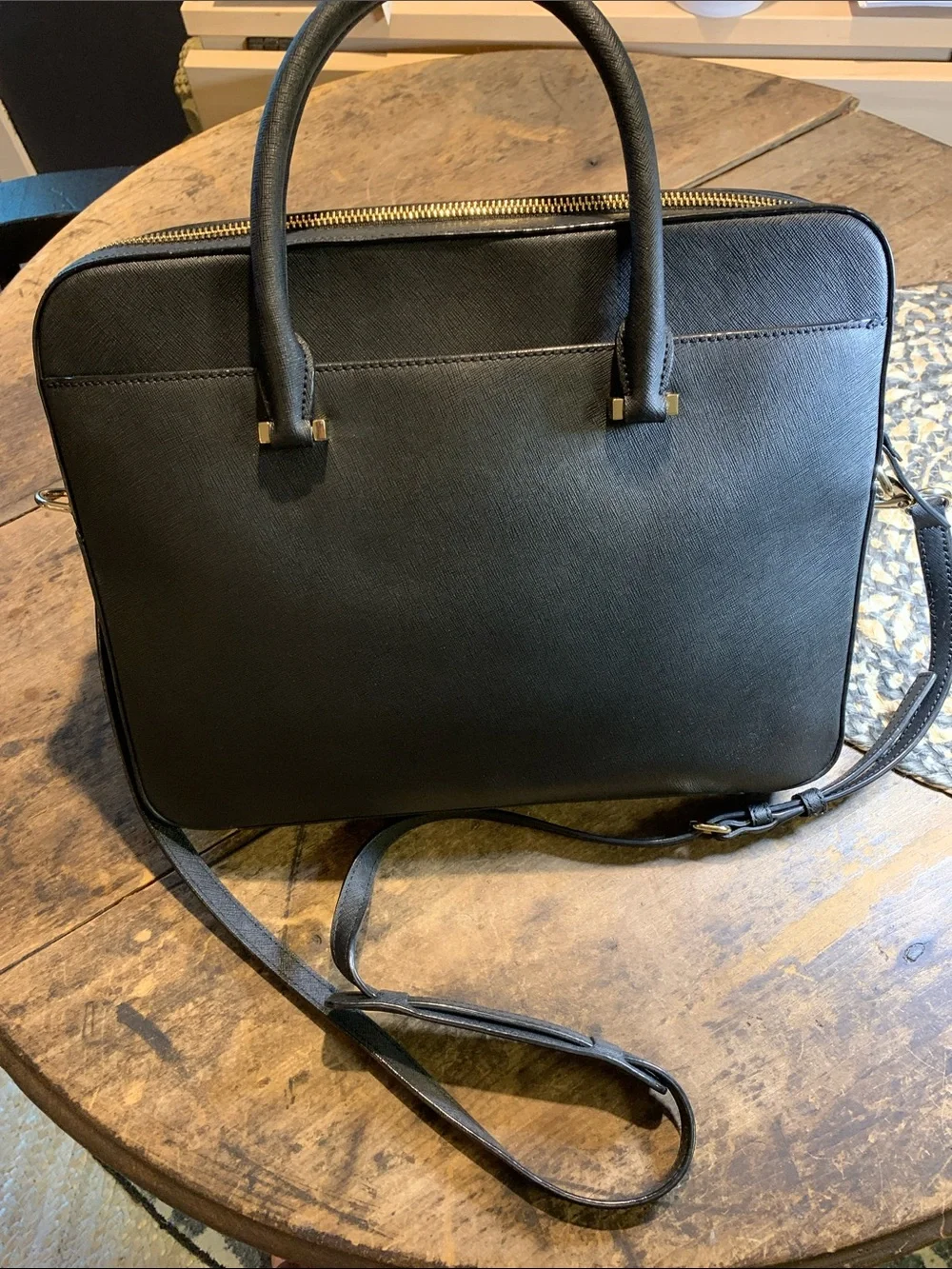 Like New Kate Spade Saffiano 13” Black Leather Laptop Bag with Shoulder Strap